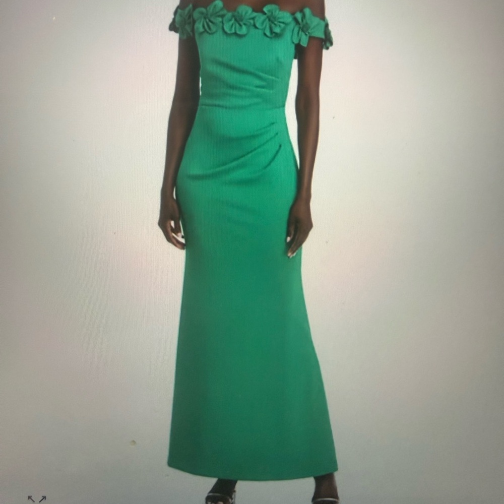 Eliza J Strapless Green Dress with Floral Detail